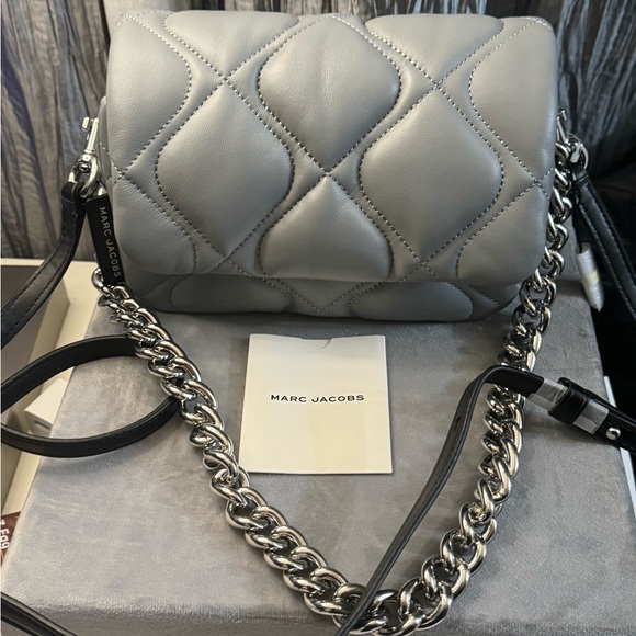 NEW Marc Jacobs Small Rock Grey Quilted Smooth Leather Shoulder Crossbody Bag - Picture 2 of 10